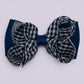Navy blue gingham double bow school hair clip