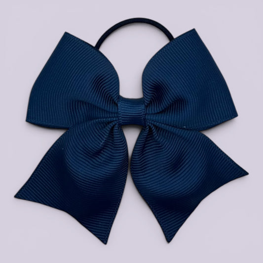 Navy blue four tailed school hair bow bobble