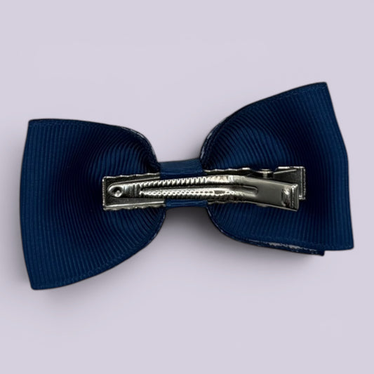 Navy blue gingham bowtie bow clip on card