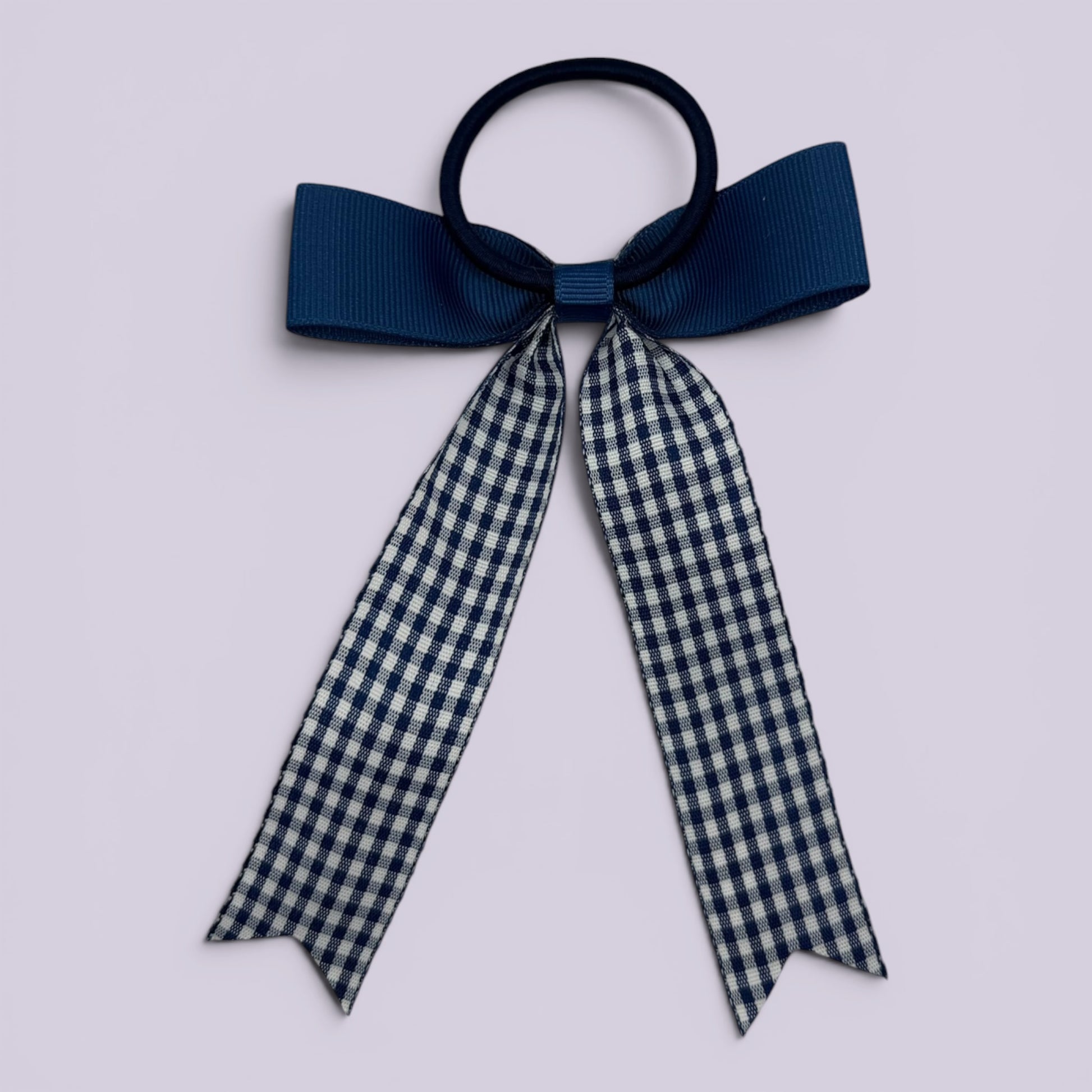 Navy blue gingham bow bobble on card