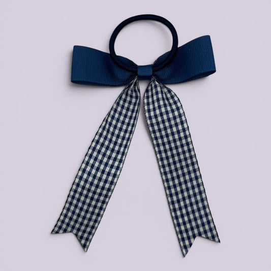 Navy blue gingham bow bobble on card