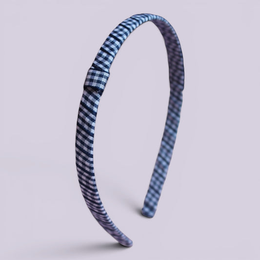 Navy blue gingham school hair headband