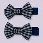 Navy blue gingham mini bowtie school hair clips