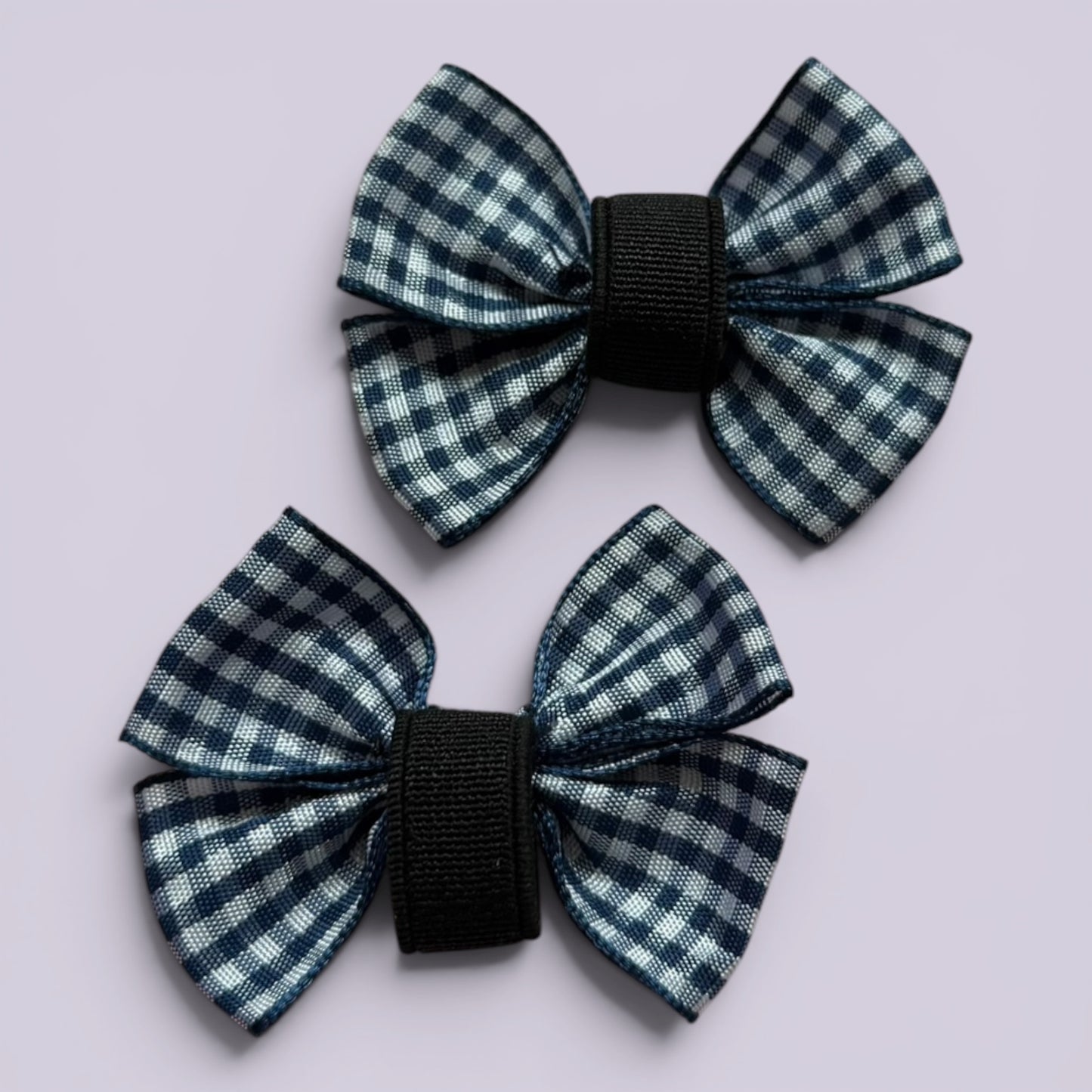 Navy blue gingham matching school shoe bows