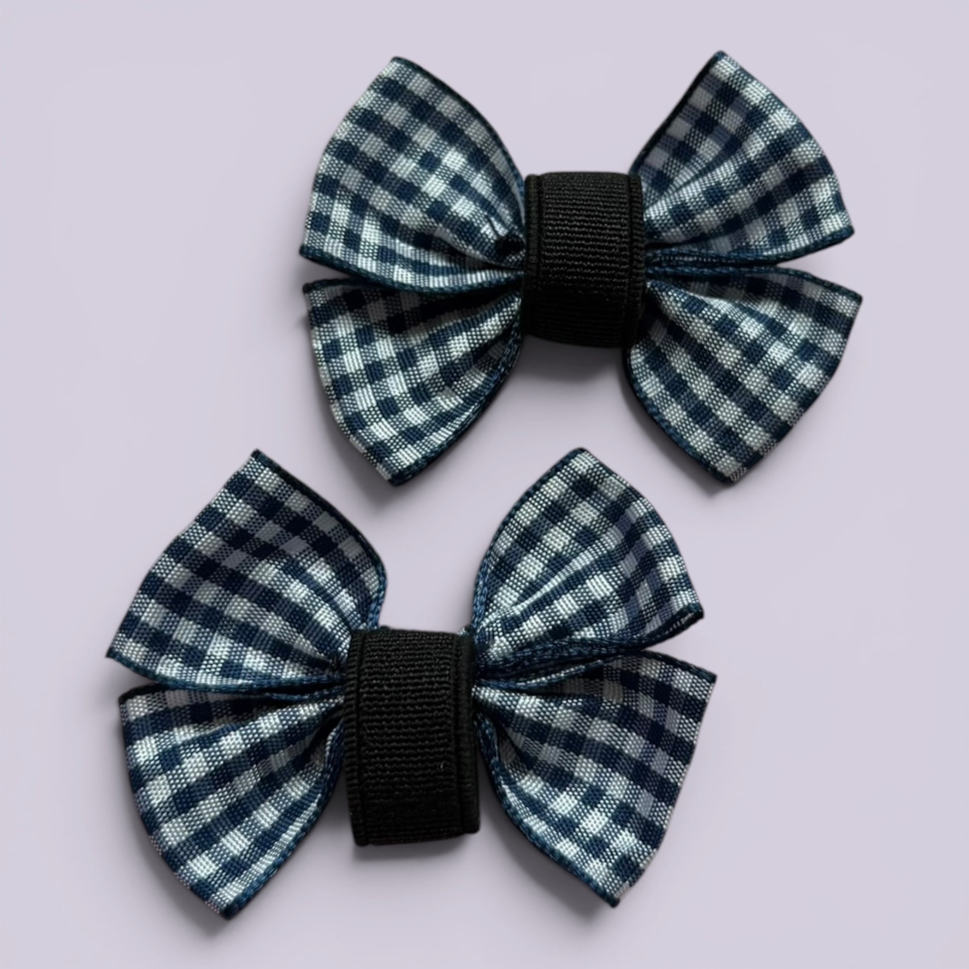 Navy blue gingham matching school shoe bows