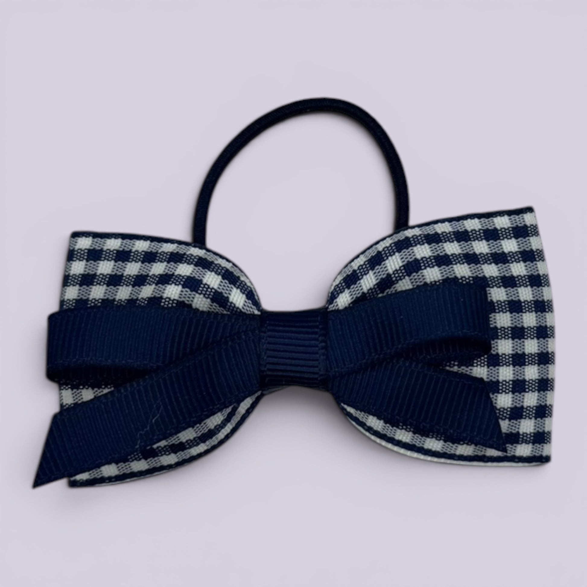 Navy blue gingham school hair bow bobble