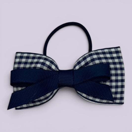 Navy blue gingham school hair bow bobble