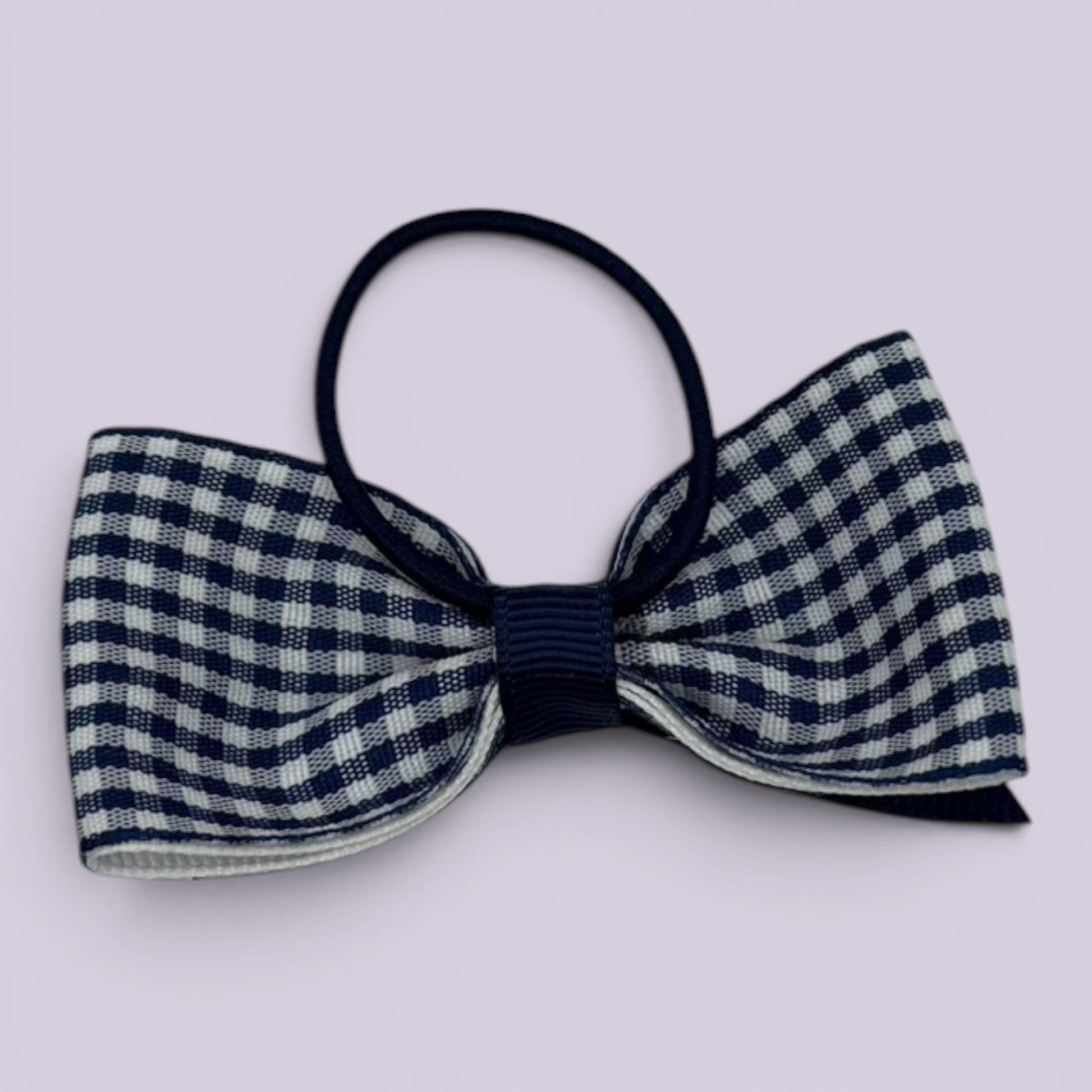 Navy blue gingham bow bobble on card