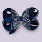 Navy blue gingham large school hair bow clip