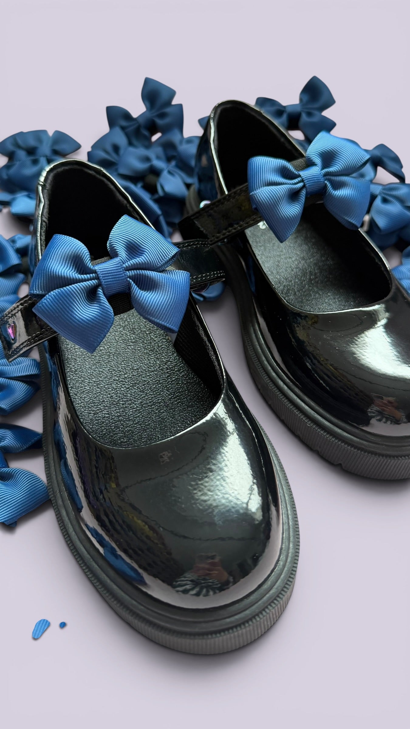 Navy blue school uniform shoe bows