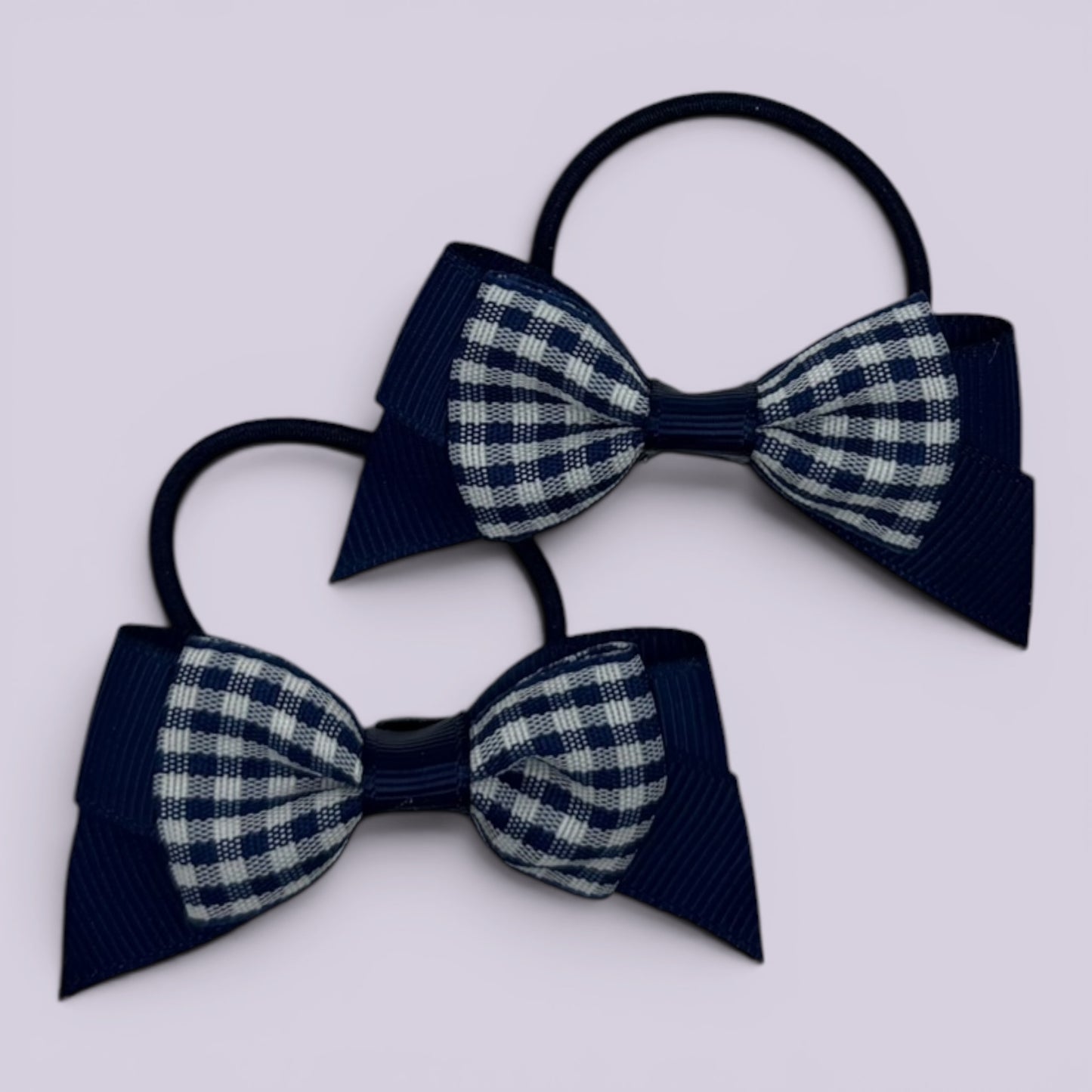 Navy blue gingham hair bow bobbles