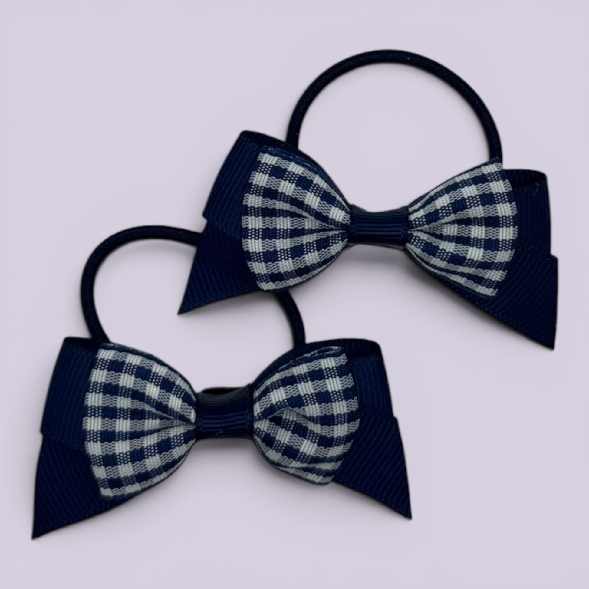 Navy blue gingham hair bow bobbles