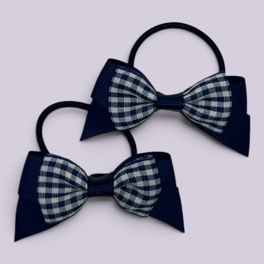 Navy blue gingham hair bow bobbles