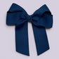 Navy blue 3.5 inch tailed school hair bow clip