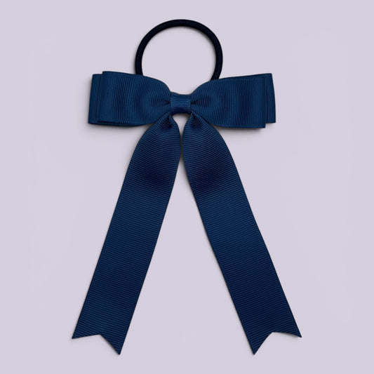 Navy blue tailed school hair bow bobble