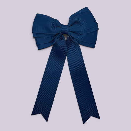 Navy blue tailed school hair bow clip