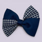 Navy blue gingham twisted school hair bow clip