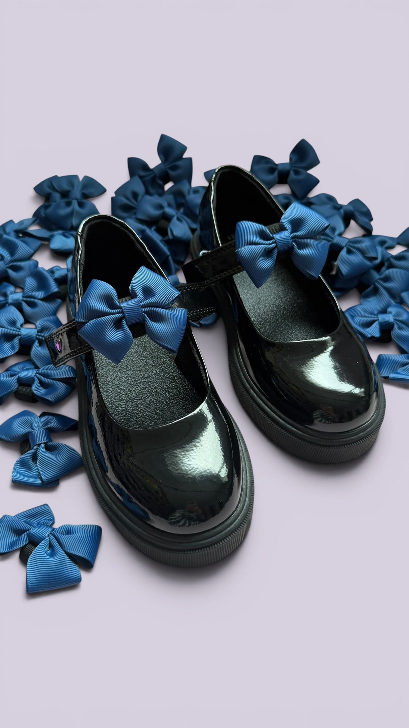Navy blue shoe bows for school uniform