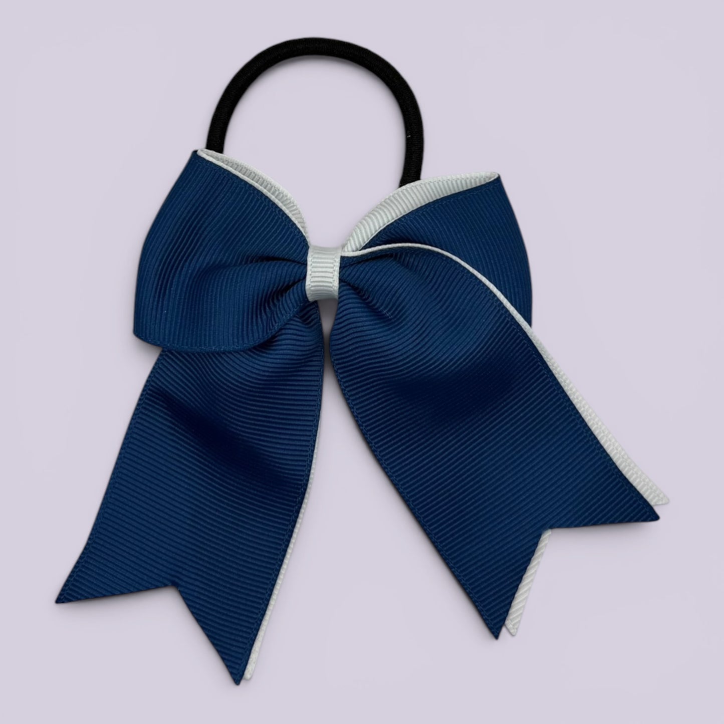 Navy blue and white tailed school hair bow bobble