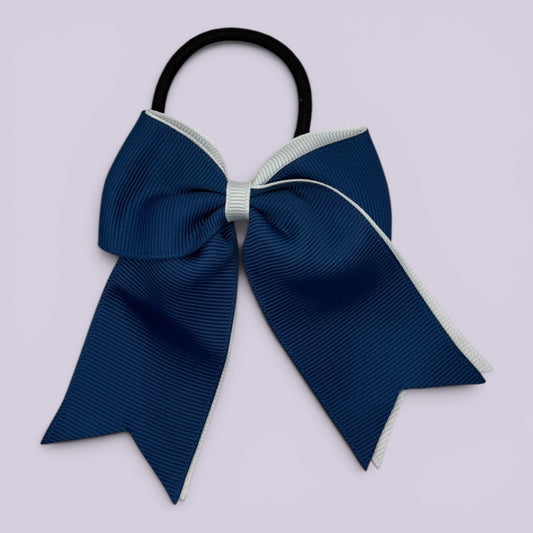 Navy blue and white tailed school hair bow bobble