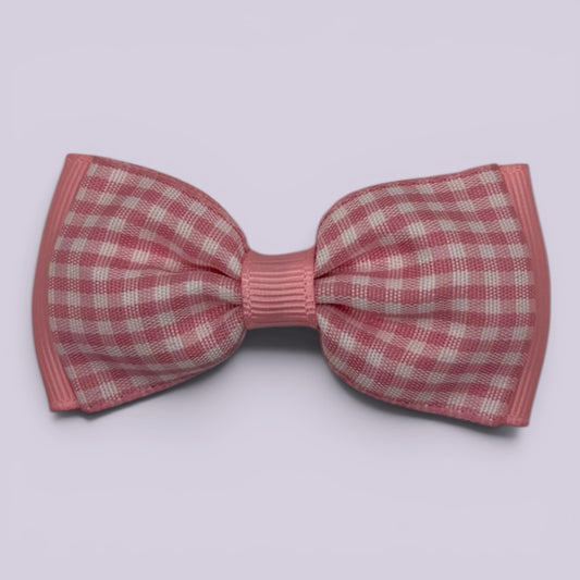 Pink gingham bowtie school hair bow clip