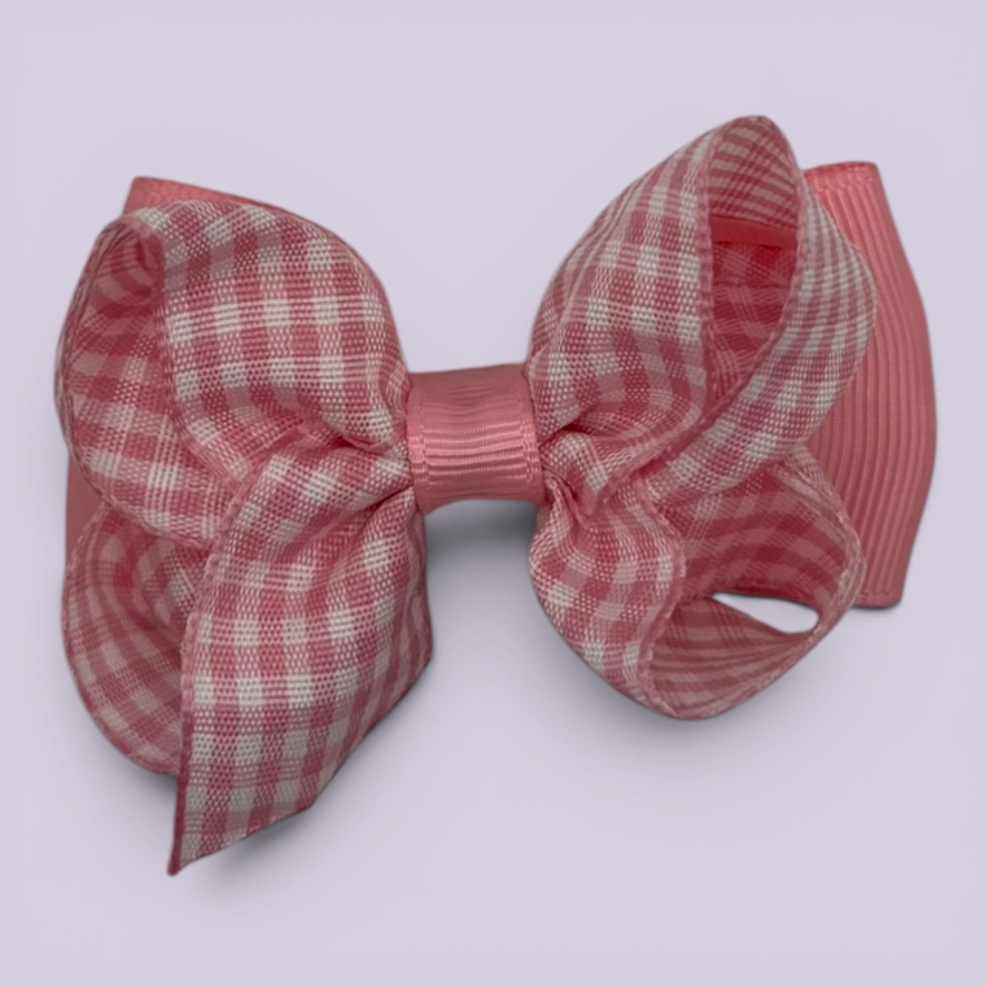 Pink gingham double bow school hair clip