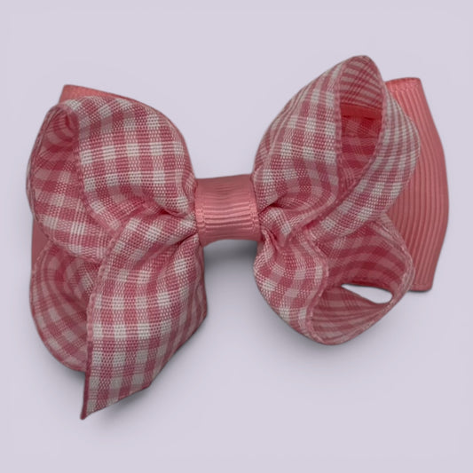 Pink gingham double bow school hair clip