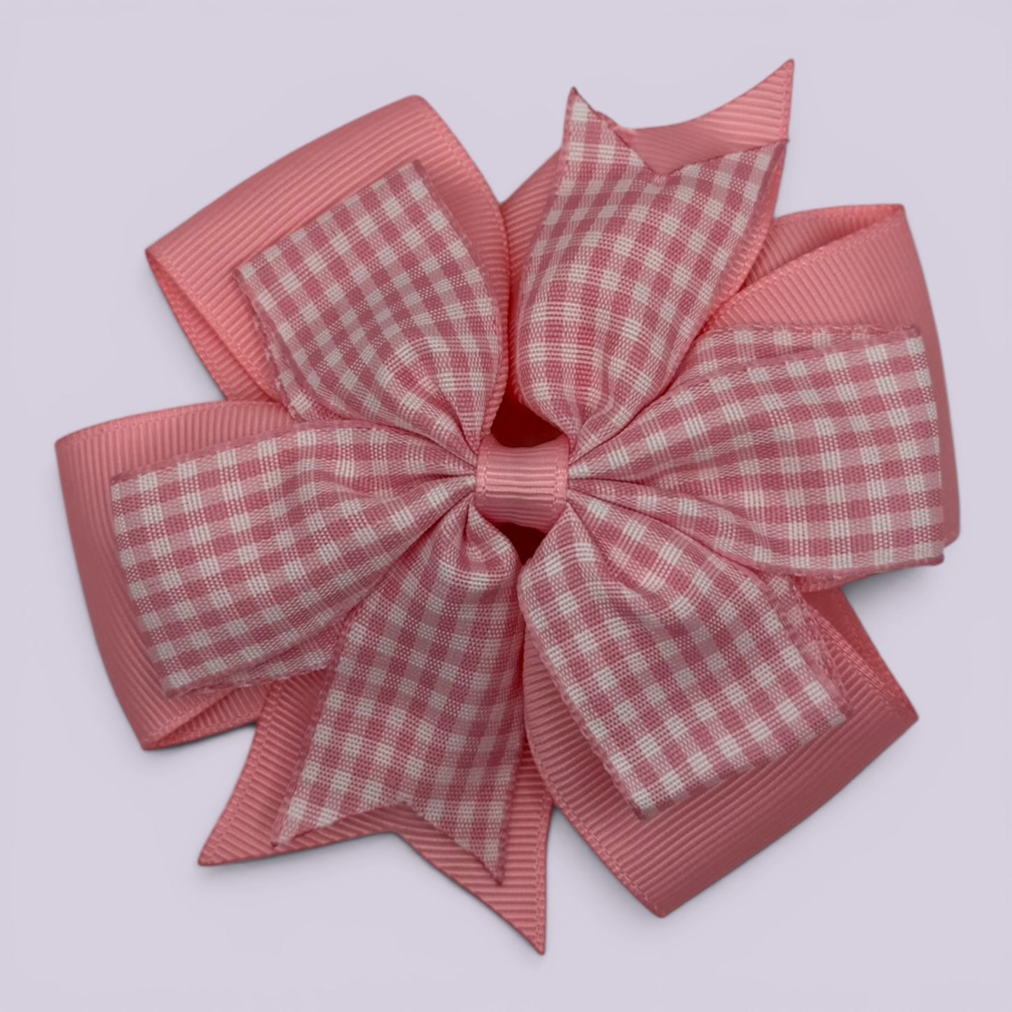 Pink gingham school hair bow clip