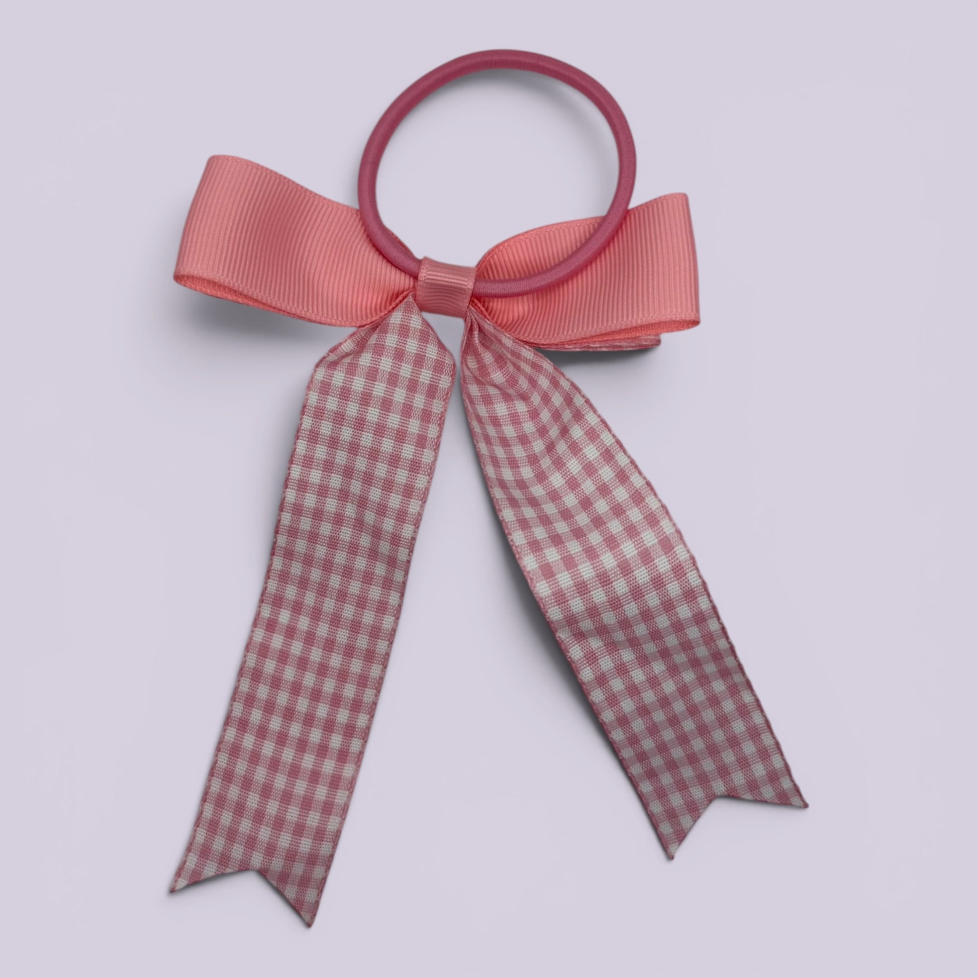 Pink gingham bow bobble on card
