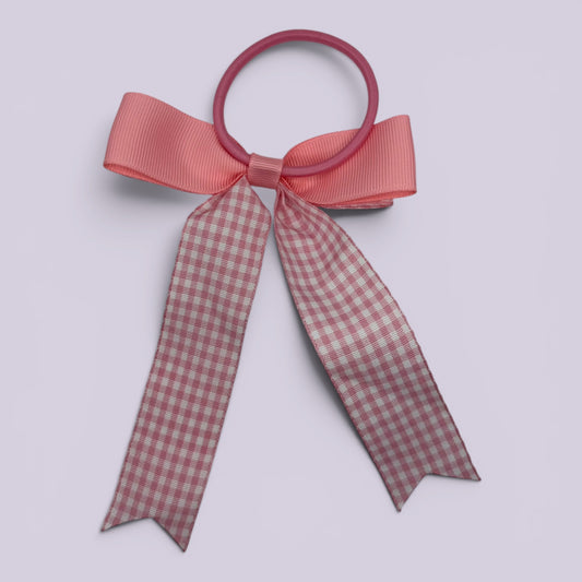 Pink gingham bow bobble on card