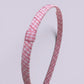 Pink gingham headband close up