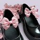 Pink gingham school uniform shoe bows