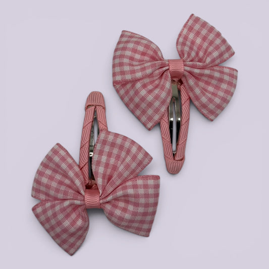 Pink gingham butterfly school snap hair clips