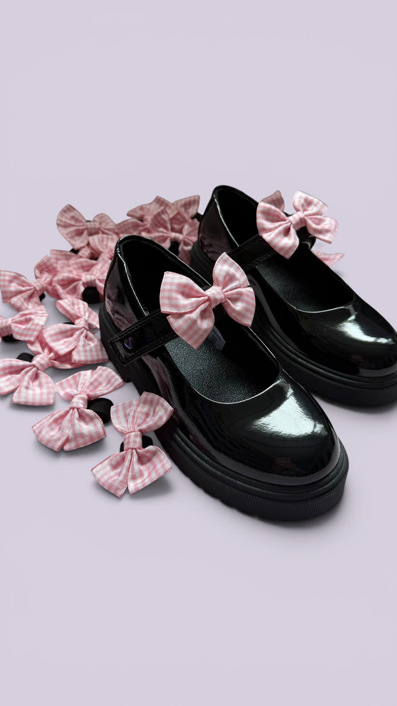 Pink gingham shoe bows for school uniform