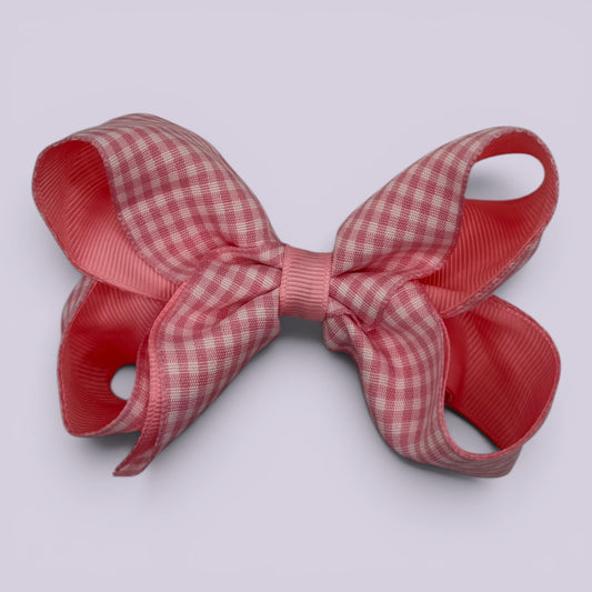 Pink gingham large school hair bow clip
