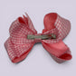 Pink gingham large bow clip on card