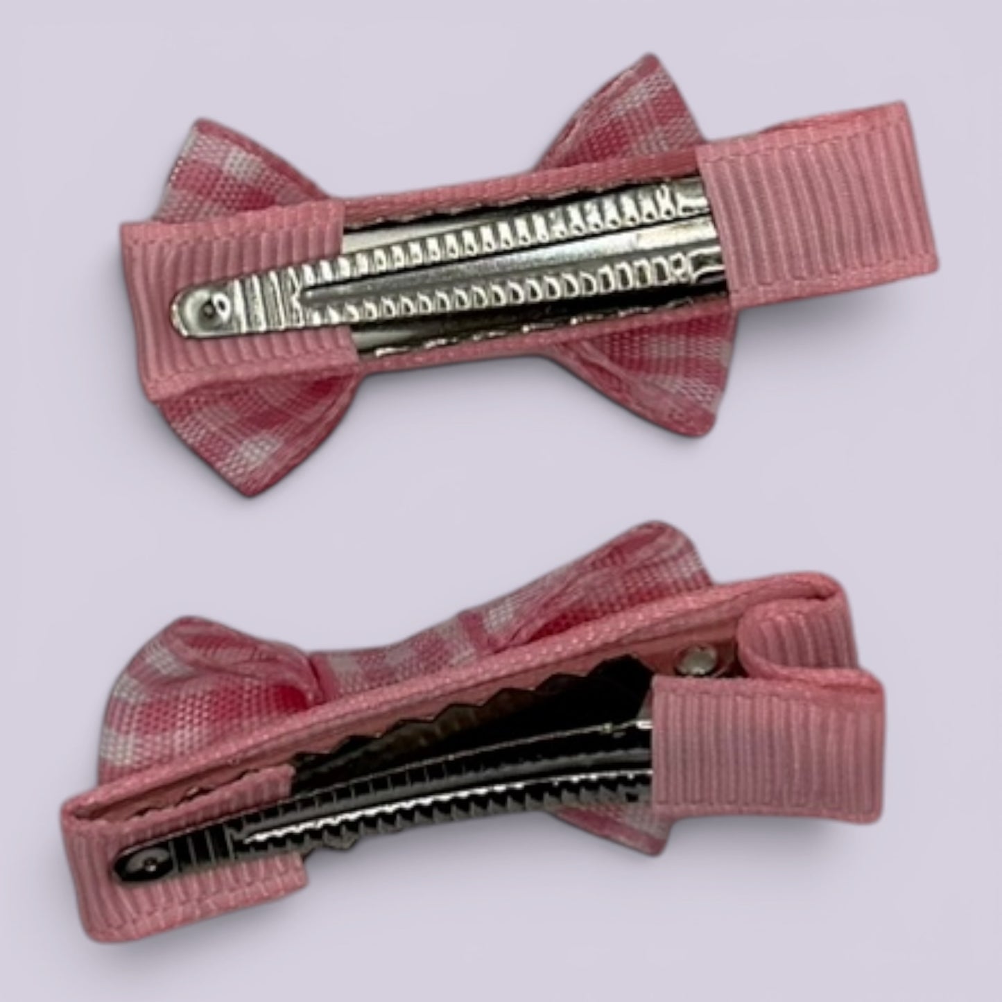 Pink gingham mini bowtie clips on card