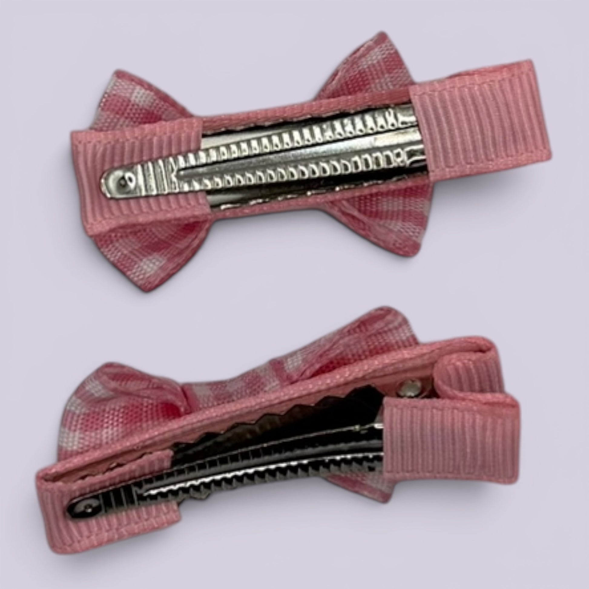 Pink gingham mini bowtie clips on card