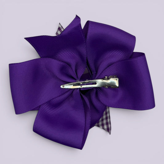 Purple gingham bow clip on card