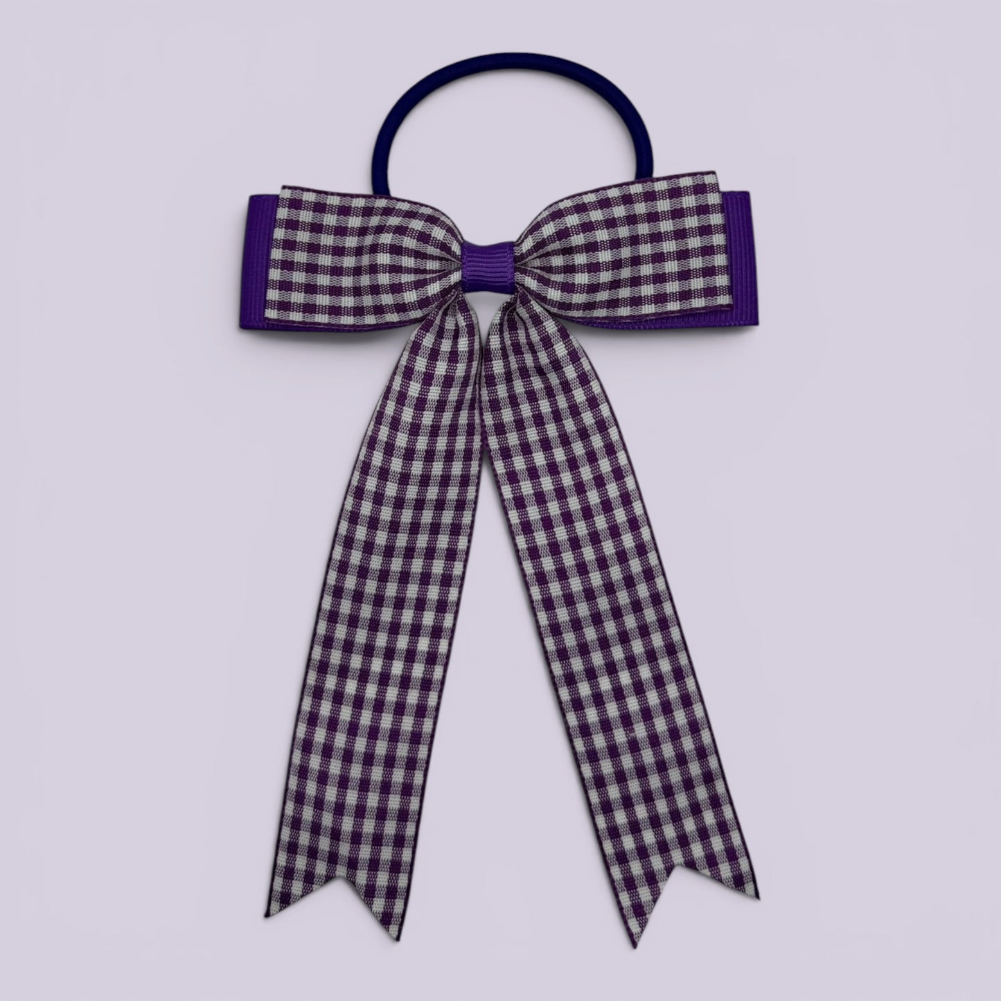 Purple gingham tailed school hair bow bobble
