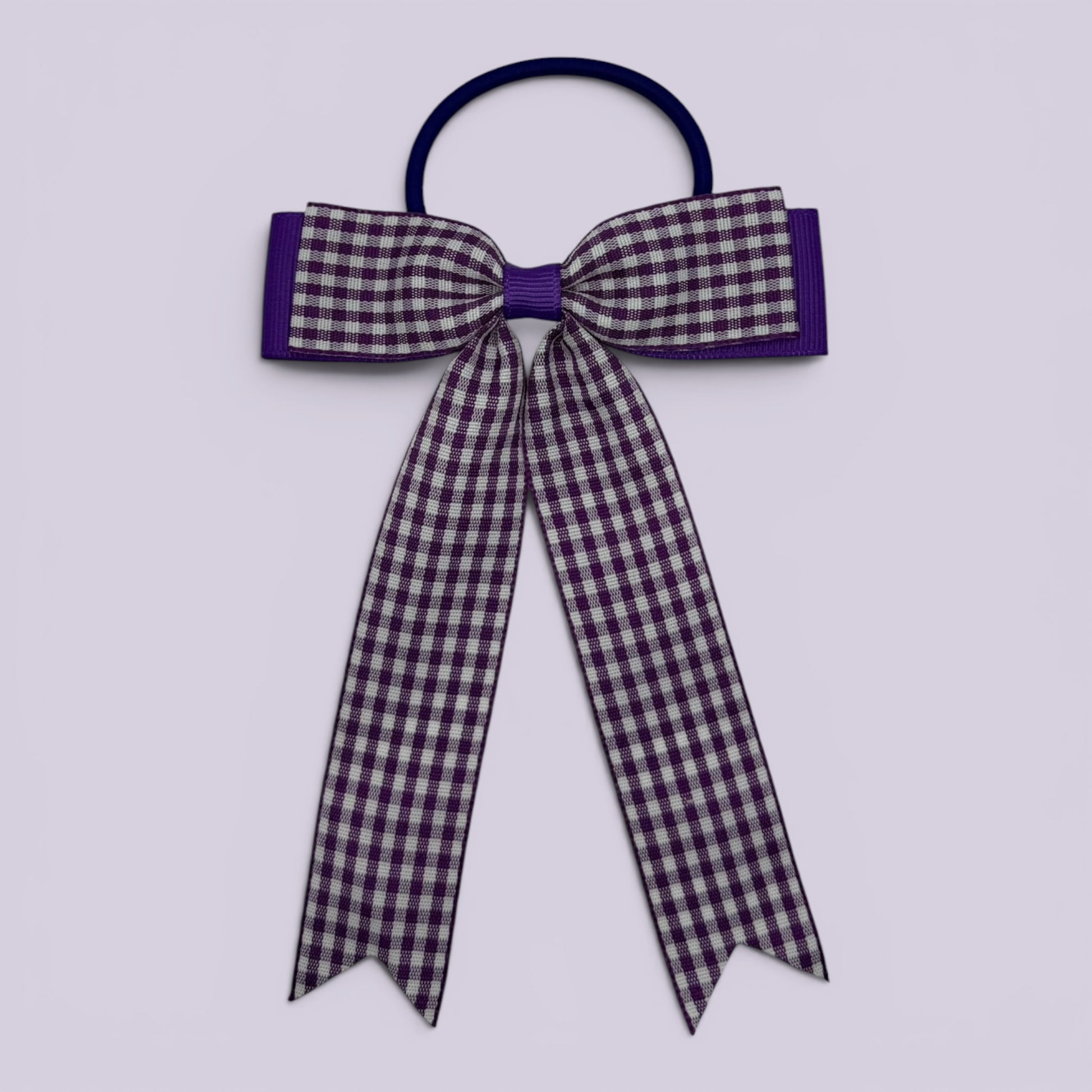 Purple gingham tailed school hair bow bobble