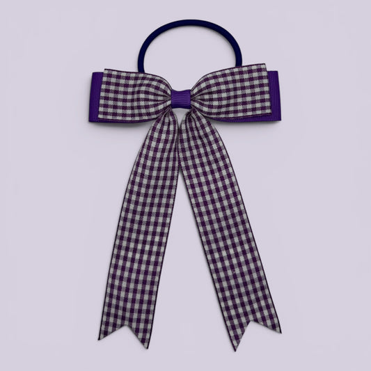 Purple gingham tailed school hair bow bobble