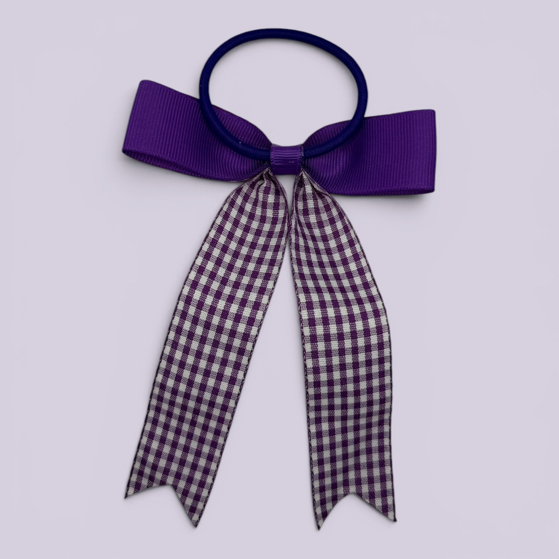 Purple gingham bow bobble on card