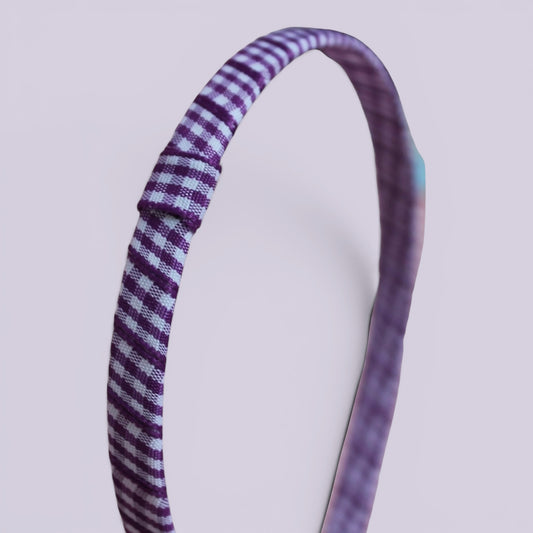 Purple gingham headband close up