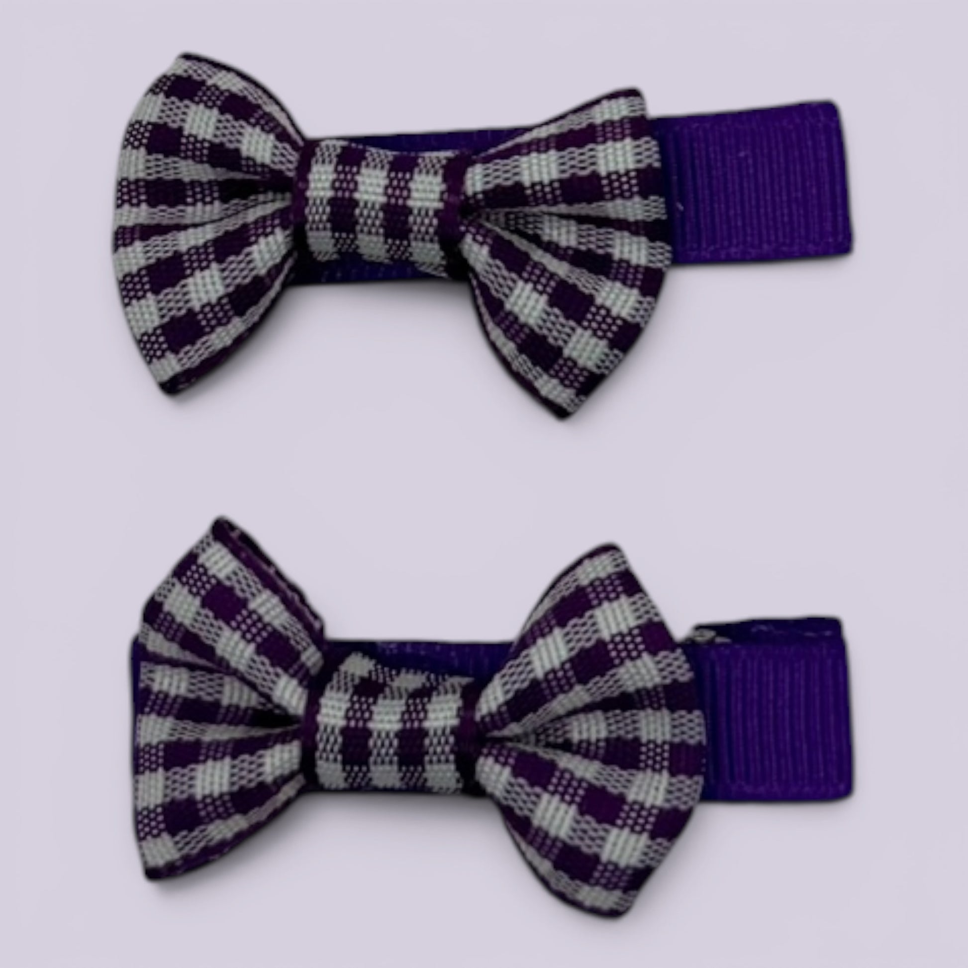 Purple gingham mini bowtie school hair clips