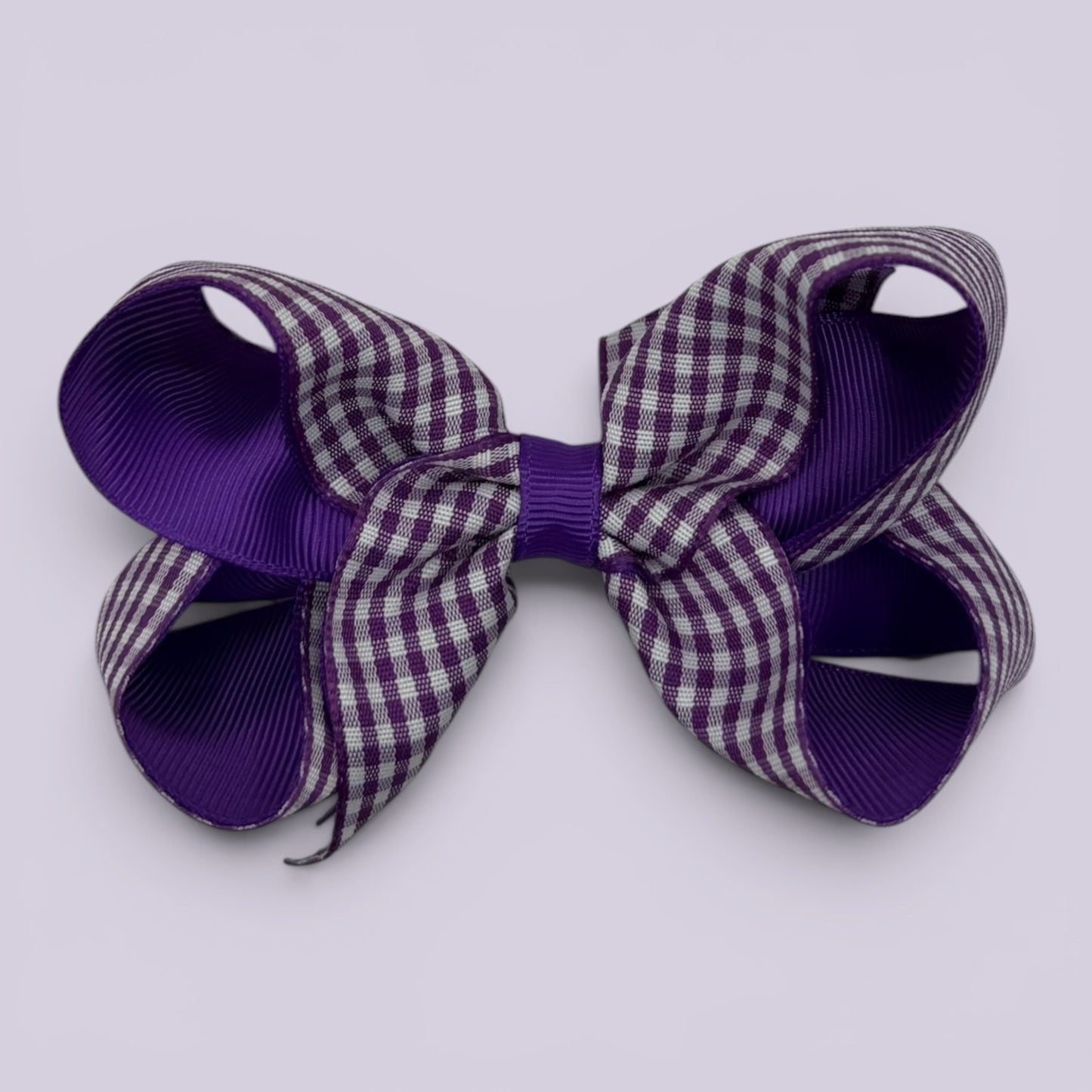 Purple gingham large school hair bow clip