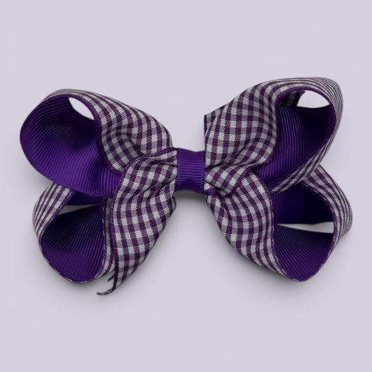 Purple gingham large school hair bow clip