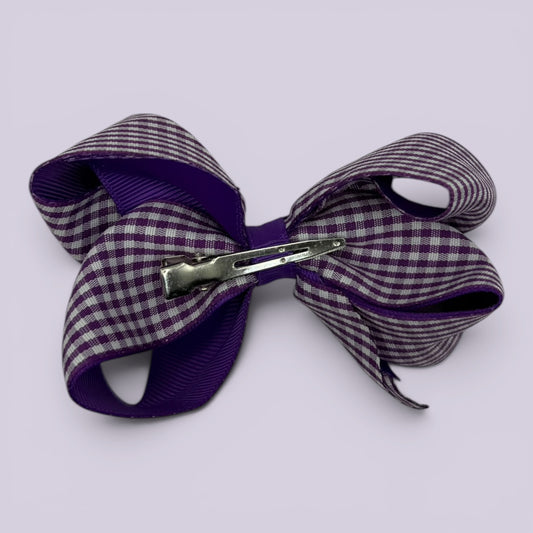 Purple gingham large bow clip on card