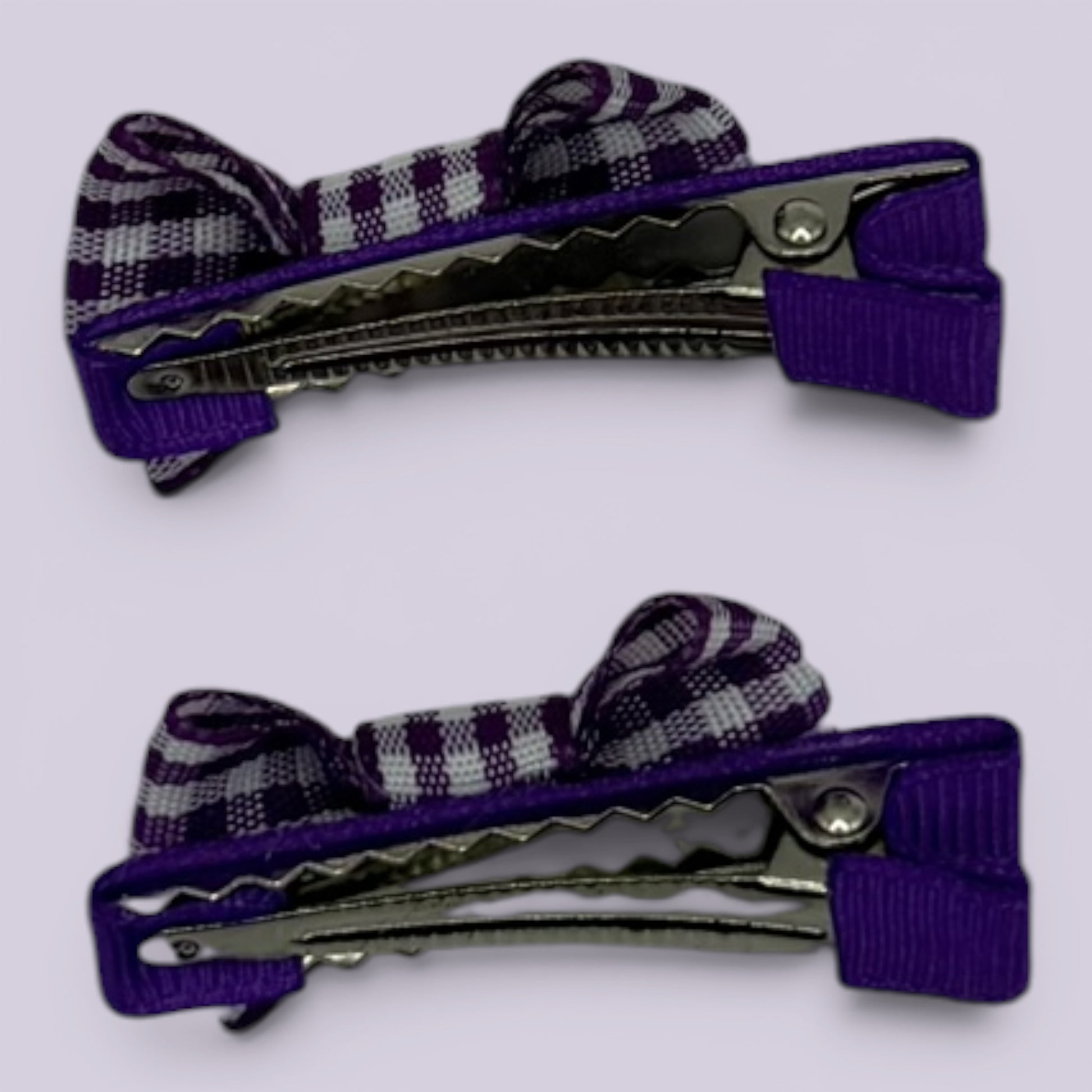 Purple gingham mini bowtie clips on card
