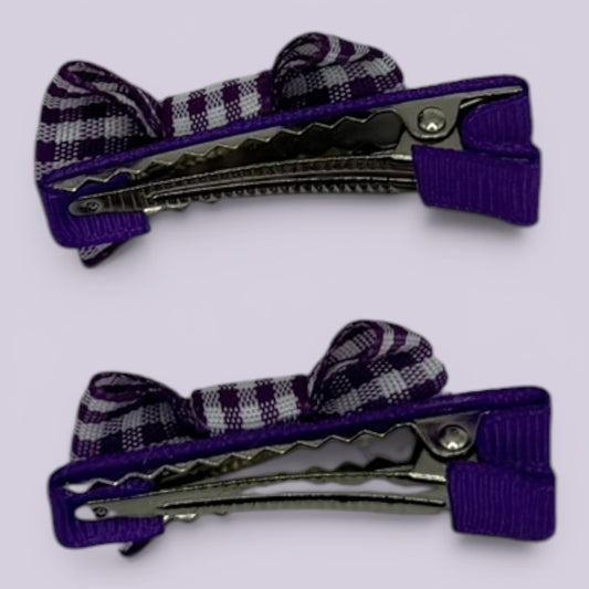 Purple gingham mini bowtie clips on card